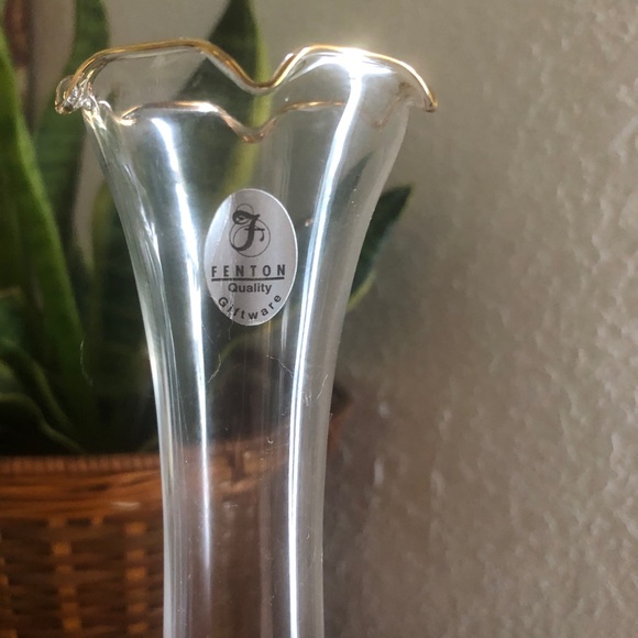 Rare Clear Hand Painted Fenton 50th Anniversary Bud Vase w/Ruffles & Gold Edging - Picture 6 of 16